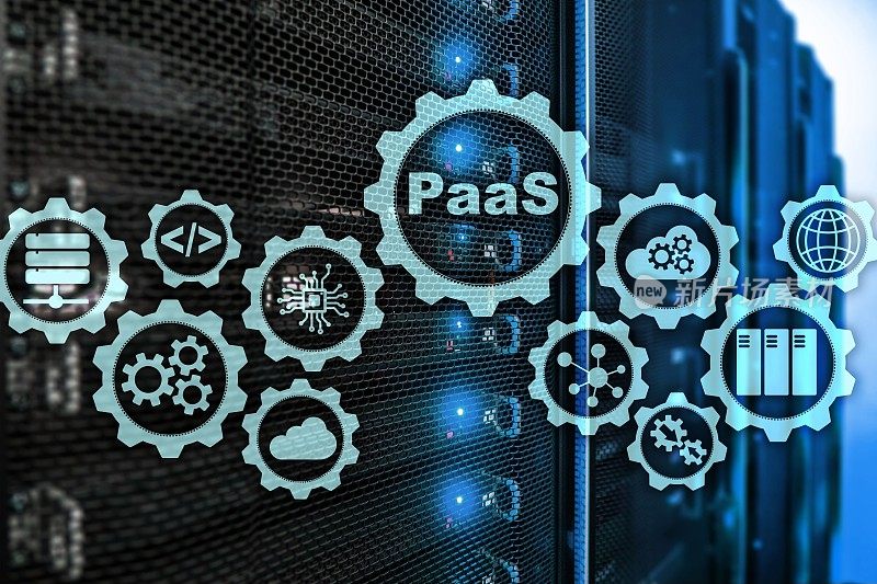 平台即服务PaaS -云计算服务的概念。服务器机房的背景。